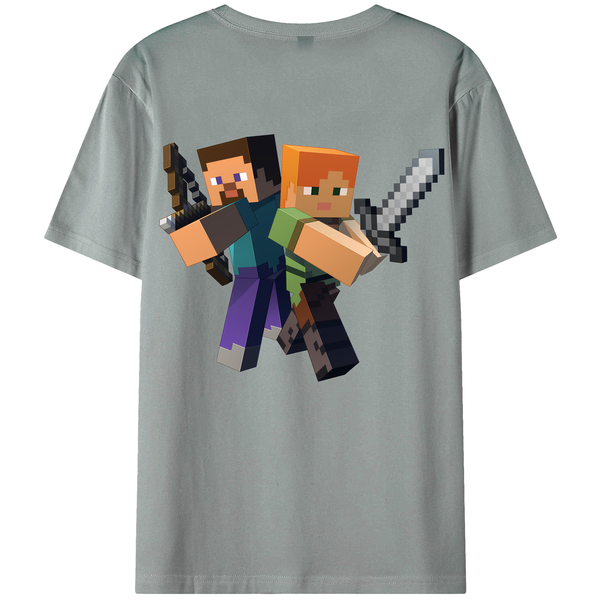 （画像用） マインクラフト ブロックの世界 Minecraft MC Block world 綿100％ メンズ半袖Tシャツ（バックプリント） 通気性